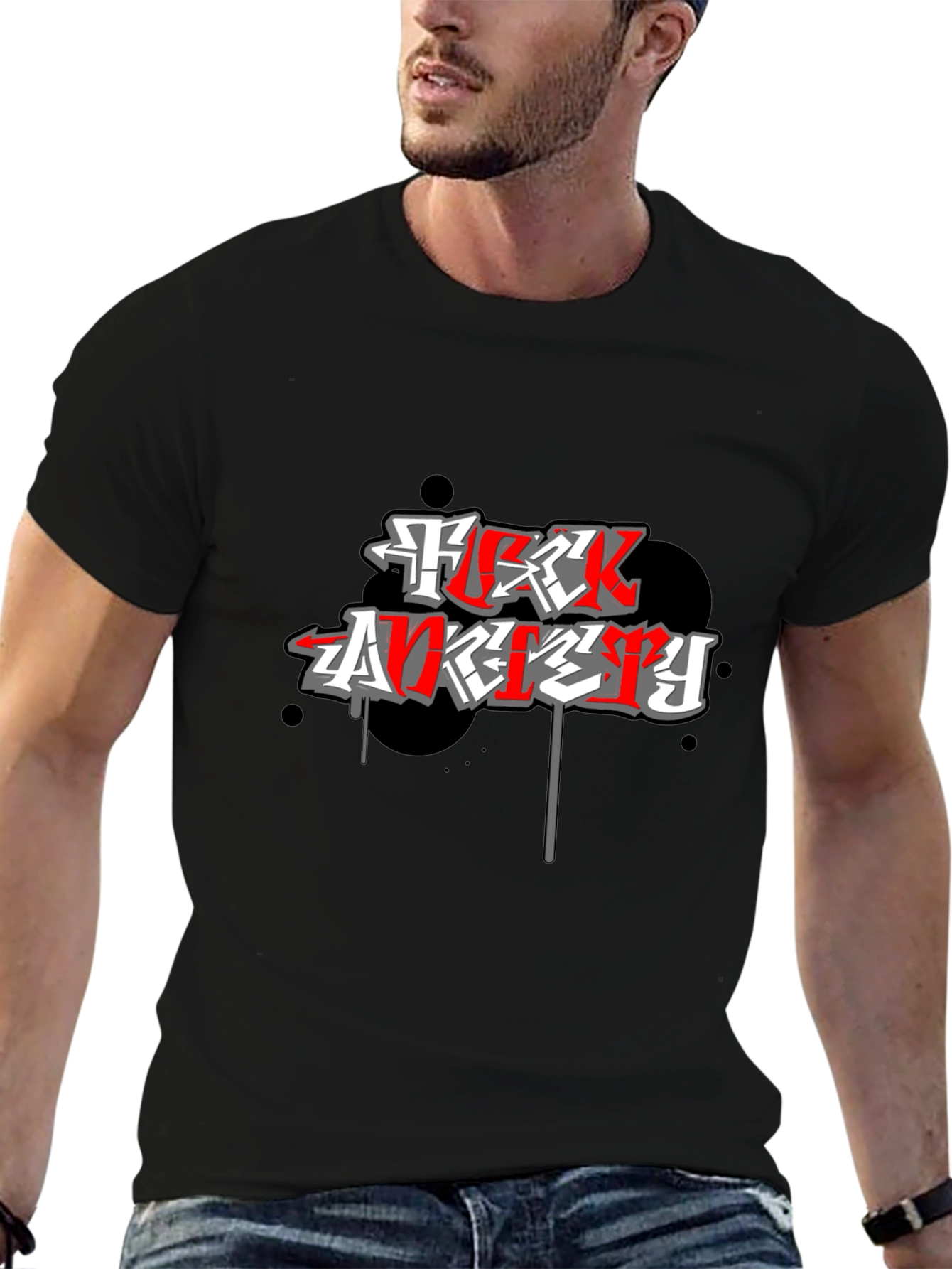 F*ck Anxiety Graphic Print Black T-Shirt