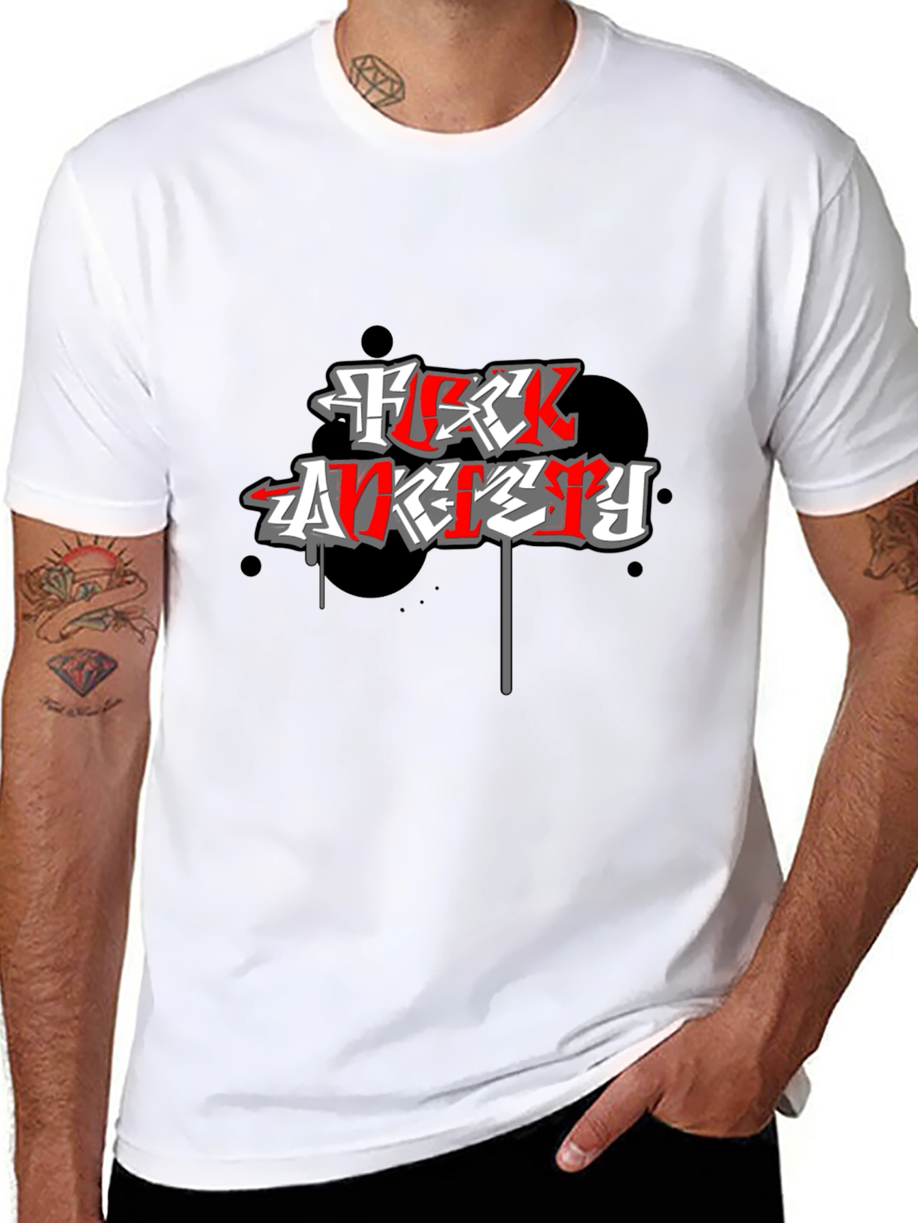 F*ck Anxiety Graphic Print Black T-Shirt
