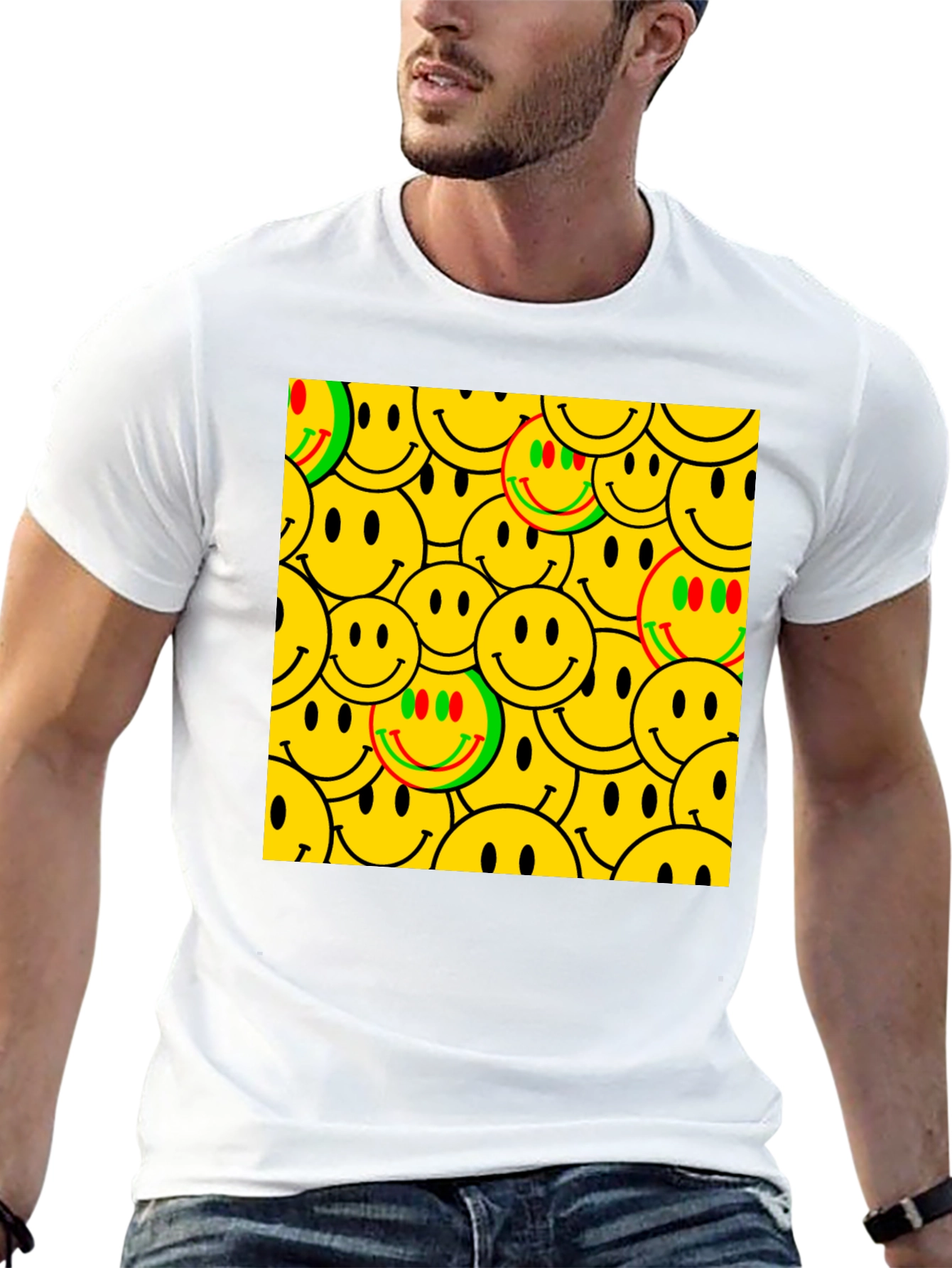 Smiley Face Pattern Black T-Shirt