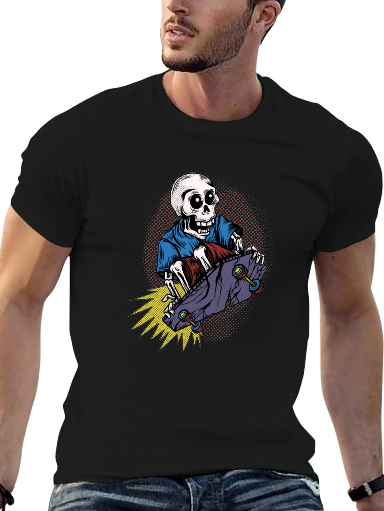 Skateboarding Skeleton Graphic T-Shirt