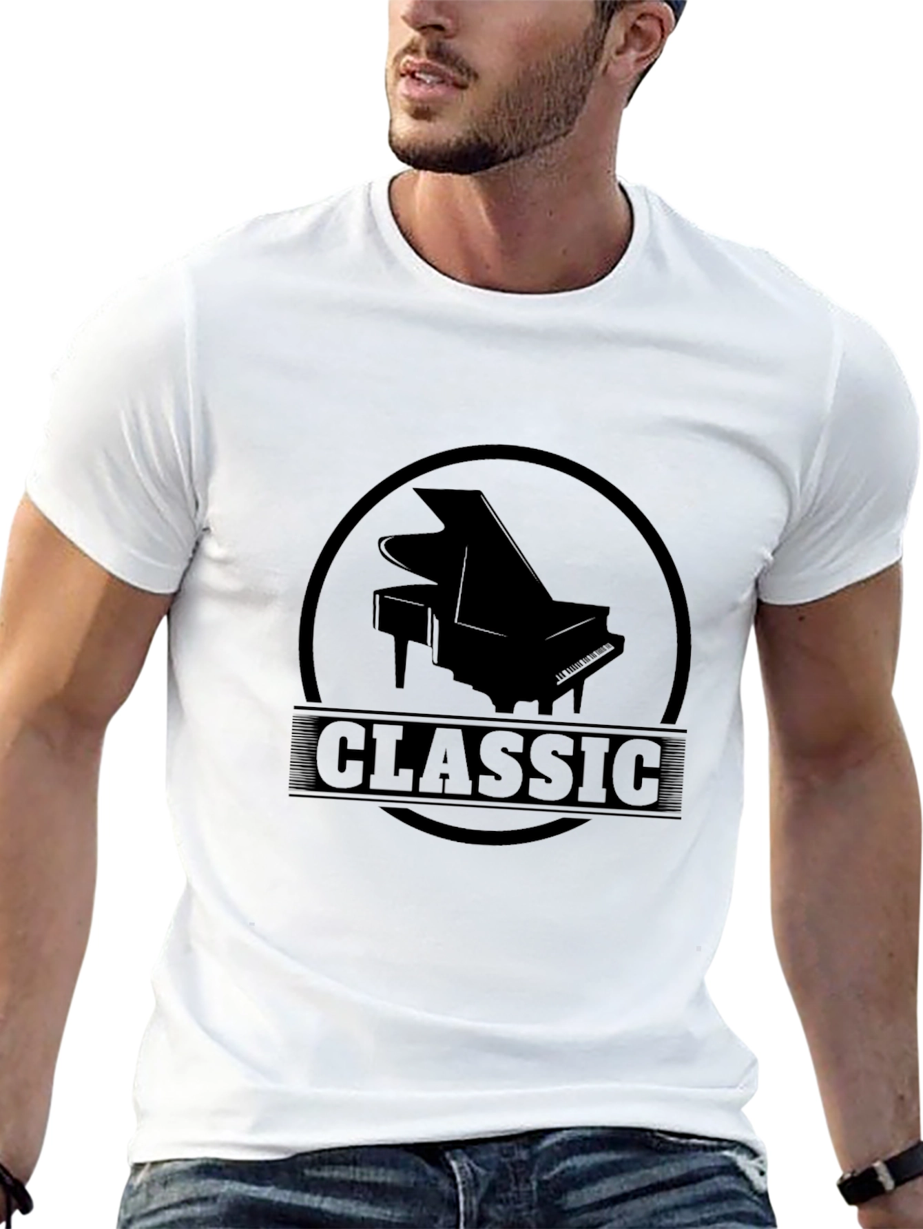 Classic Piano Graphic Tee - Black Casual T-Shirt