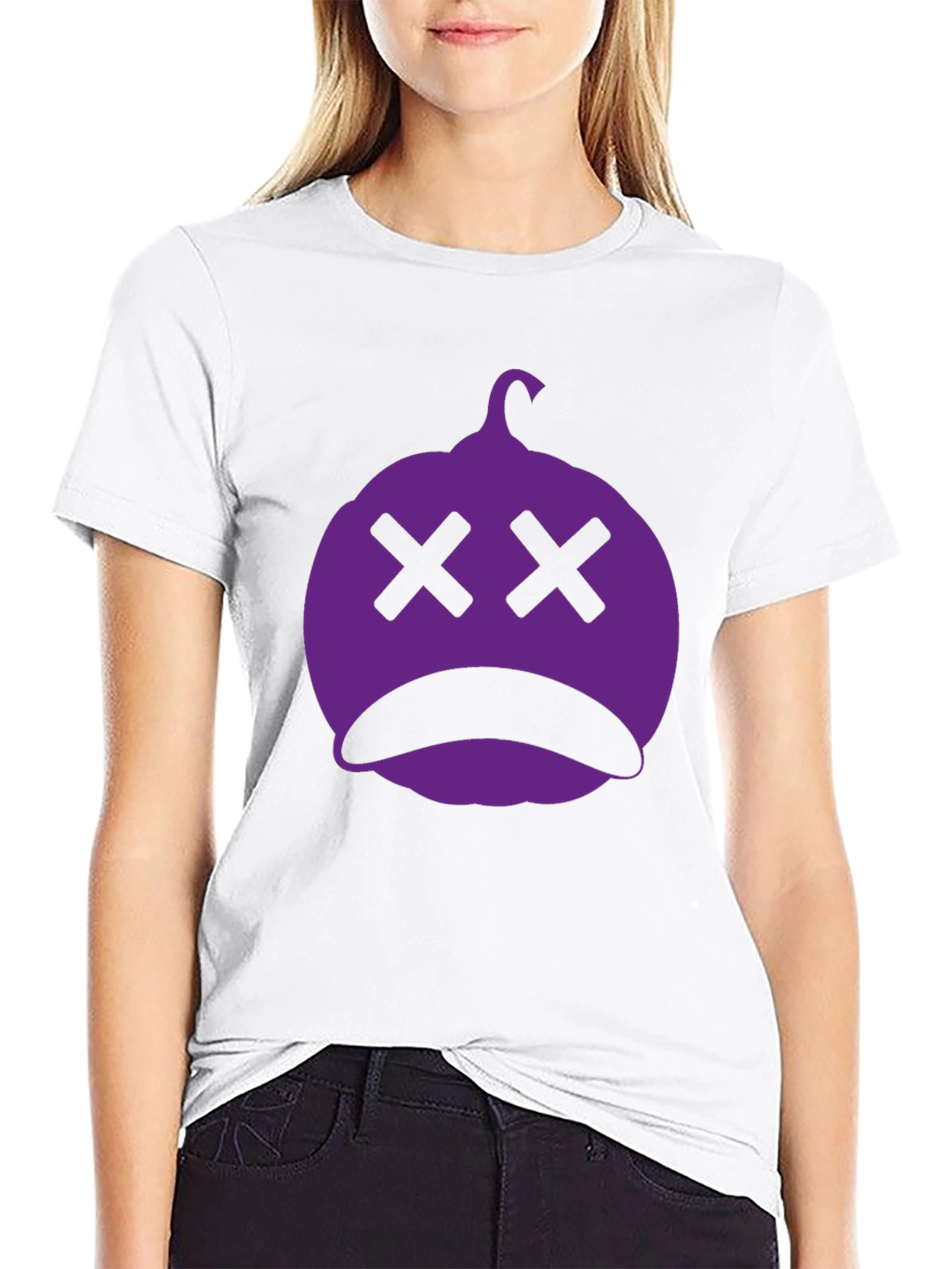 Spooky Purple Pumpkin Face Black T-Shirt