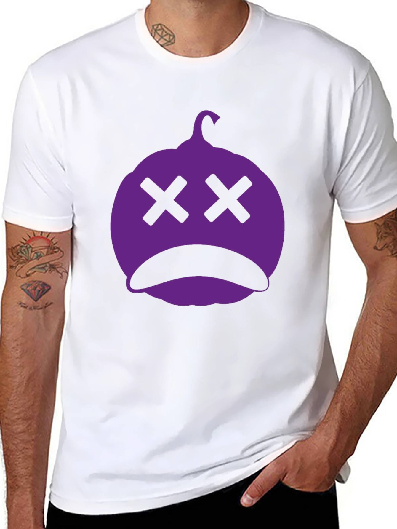 Spooky Purple Pumpkin Face Black T-Shirt