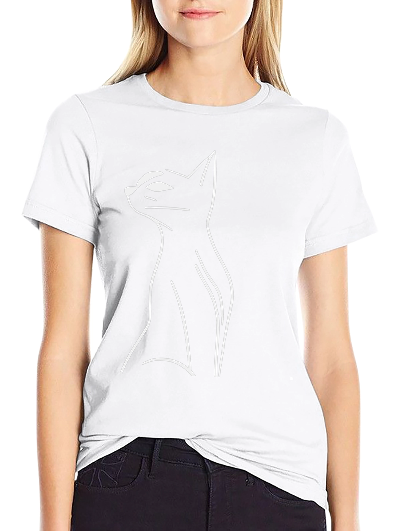 Modern Cat Silhouette Black T-Shirt