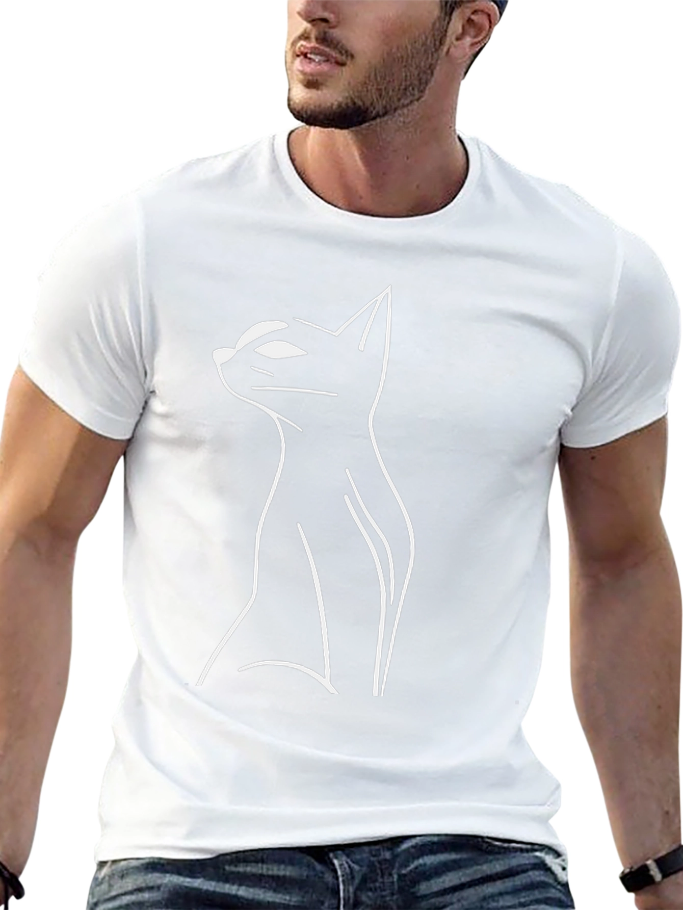Modern Cat Silhouette Black T-Shirt