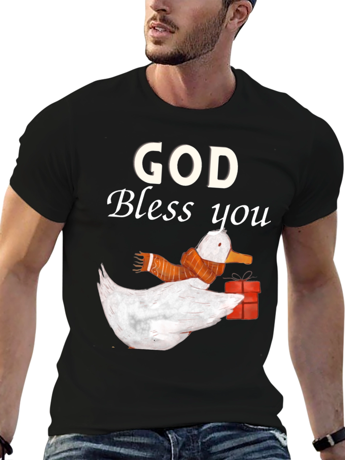 God Bless You Duck with Scarf Graphic Tee