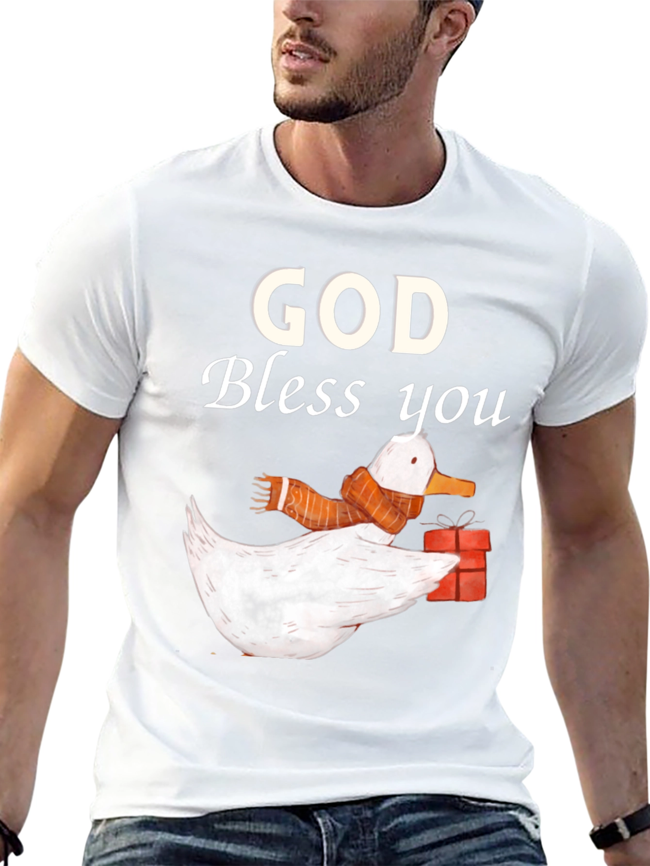 God Bless You Duck with Scarf Graphic Tee
