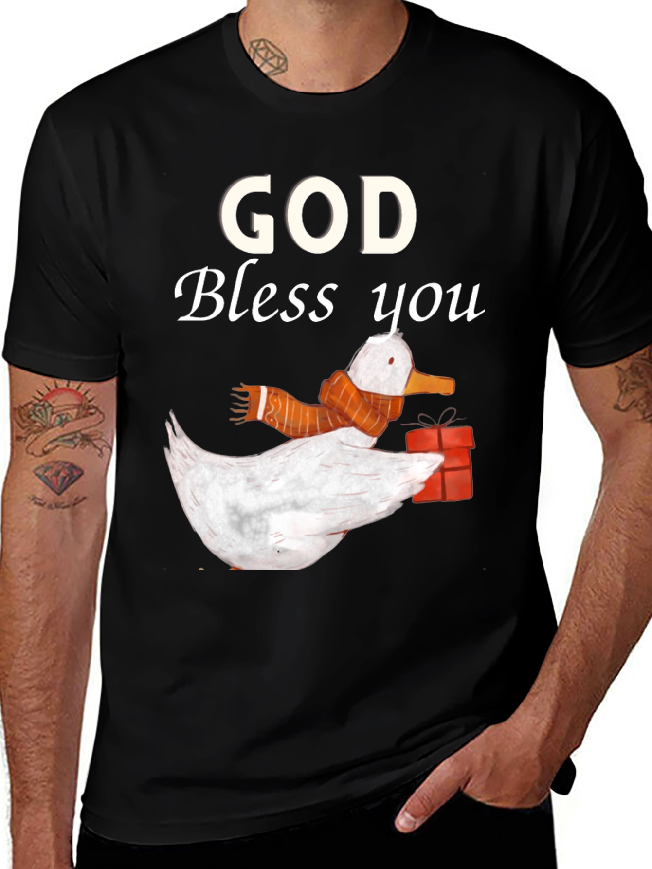 God Bless You Duck with Scarf Graphic Tee