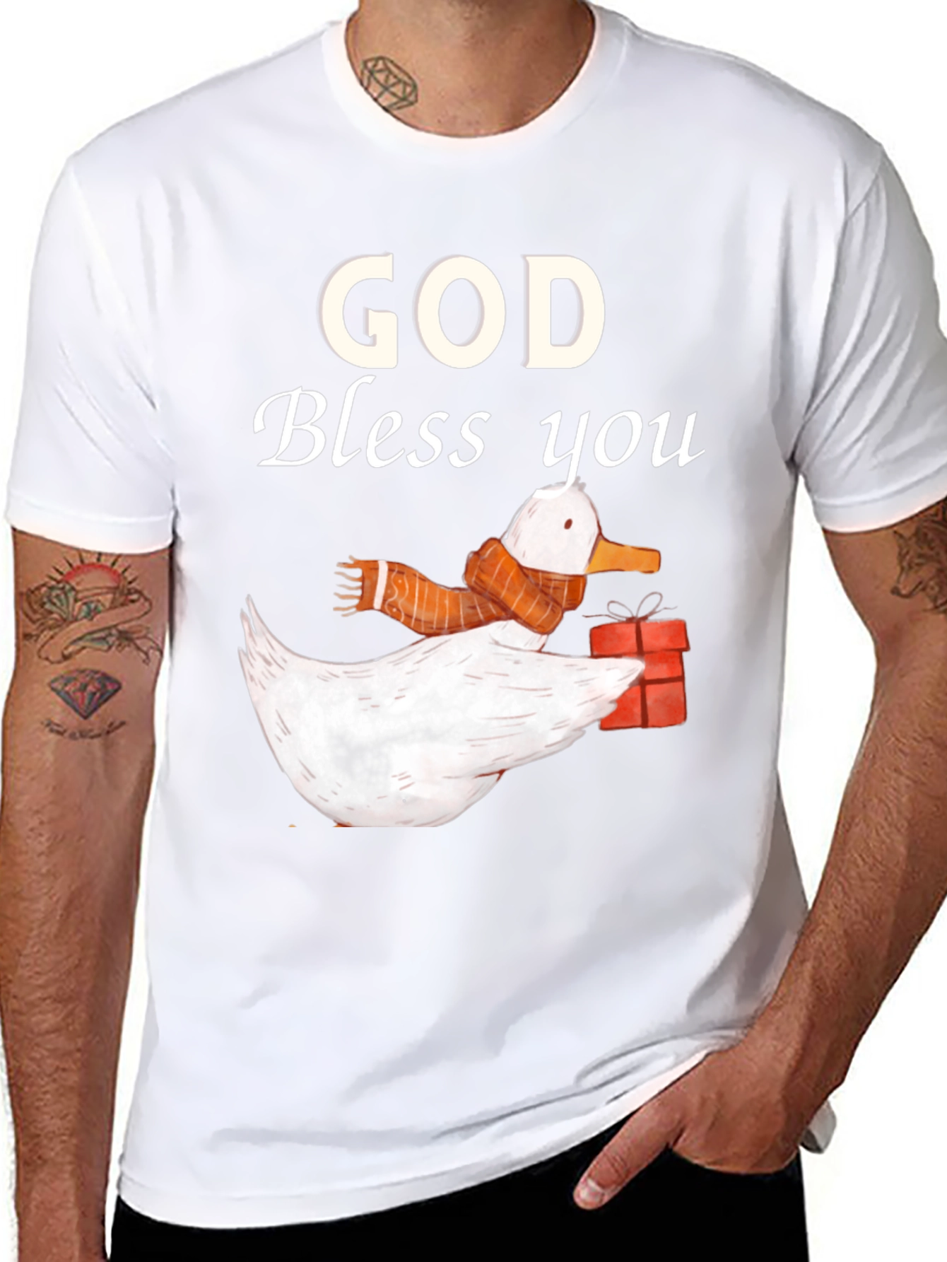 God Bless You Duck with Scarf Graphic Tee