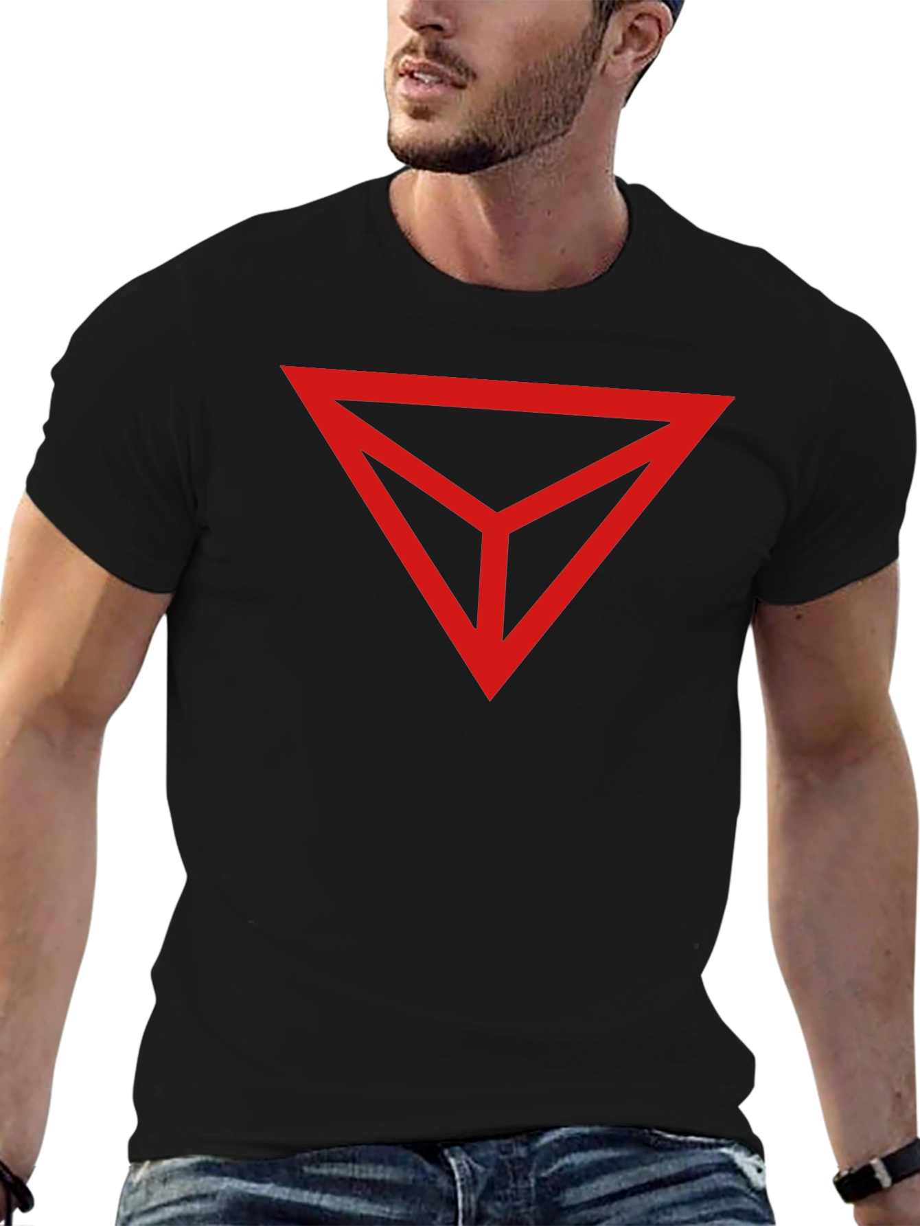 Geometric Graphic Tee - Bold Red Triangle Design