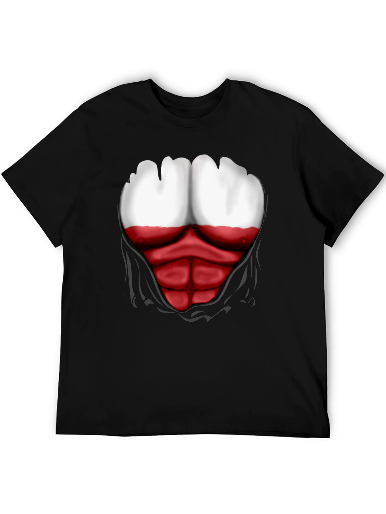 Poland Flag Chest Print Mens Black T-Shirt