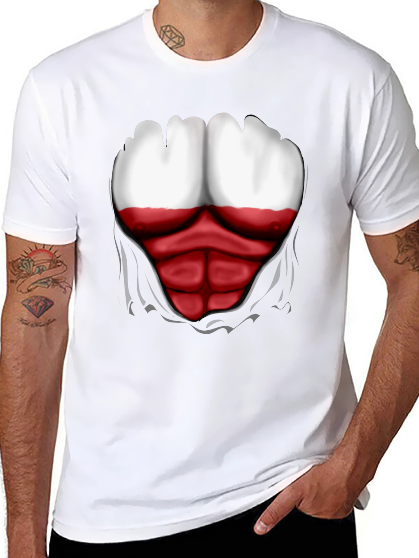 Poland Flag Chest Print Mens Black T-Shirt