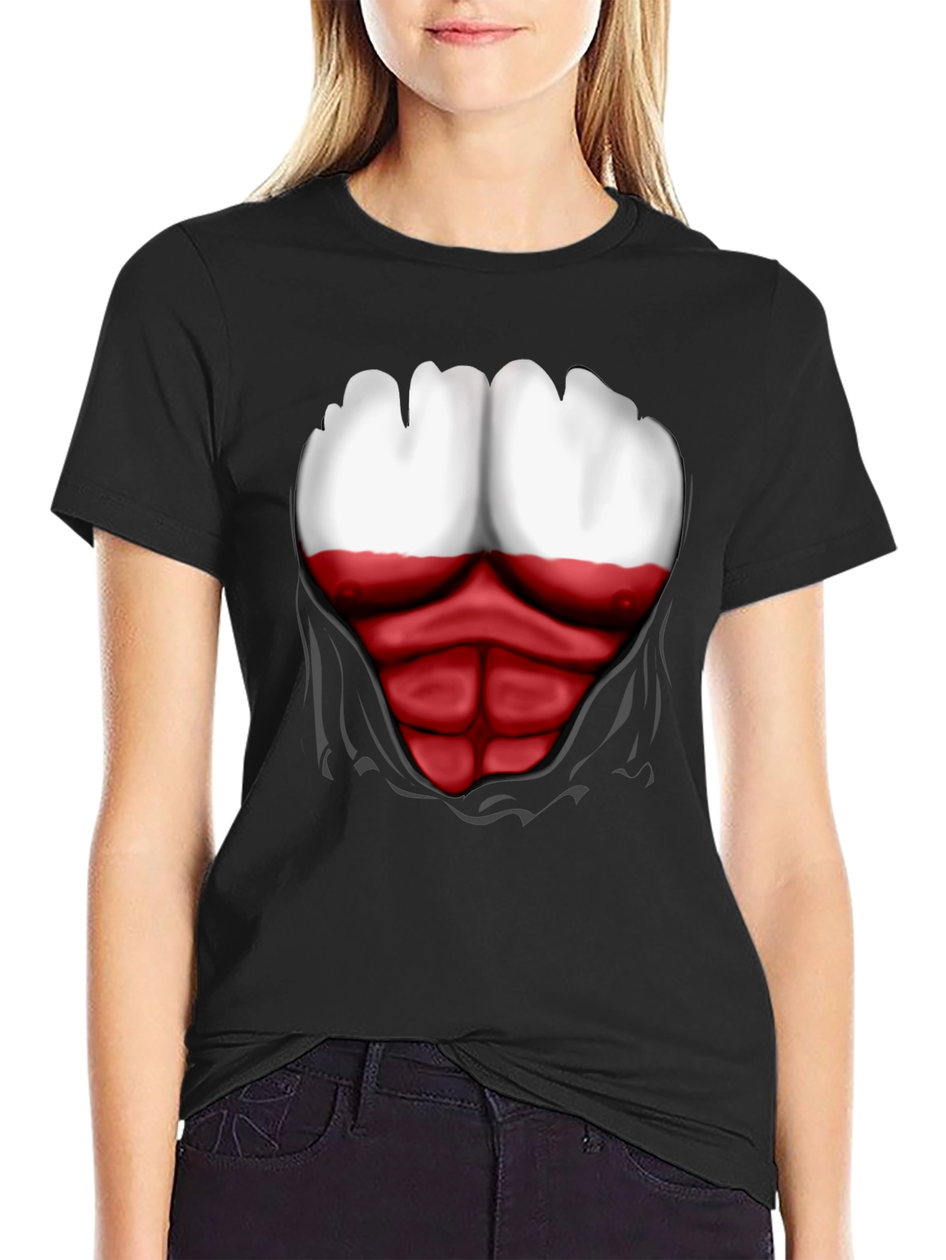 Poland Flag Chest Print Mens Black T-Shirt