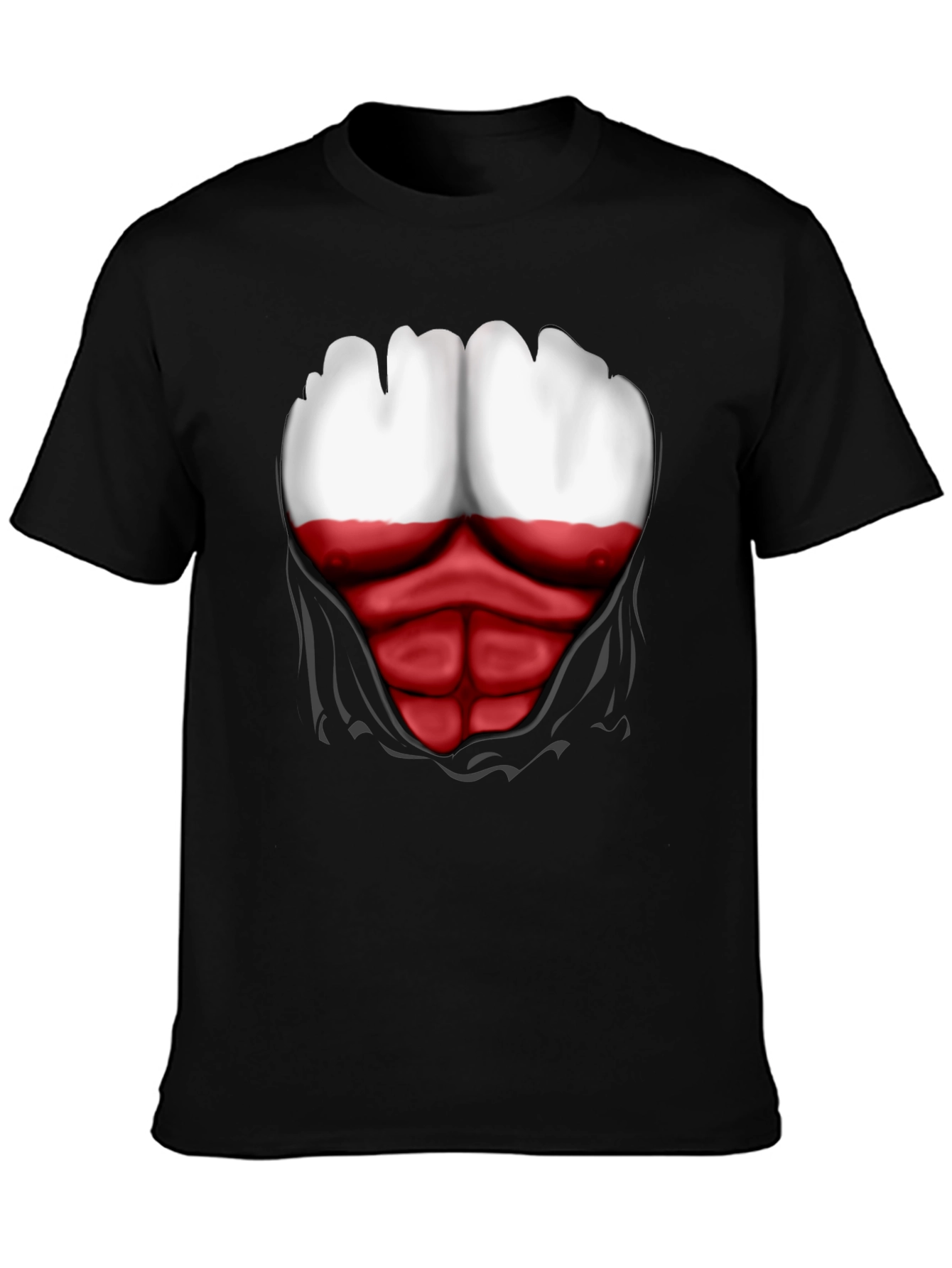 Poland Flag Chest Print Mens Black T-Shirt