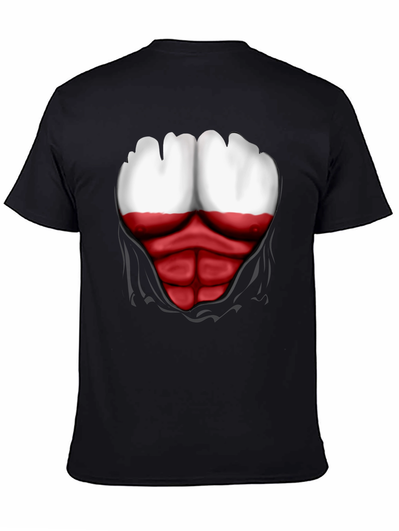 Poland Flag Chest Print Mens Black T-Shirt