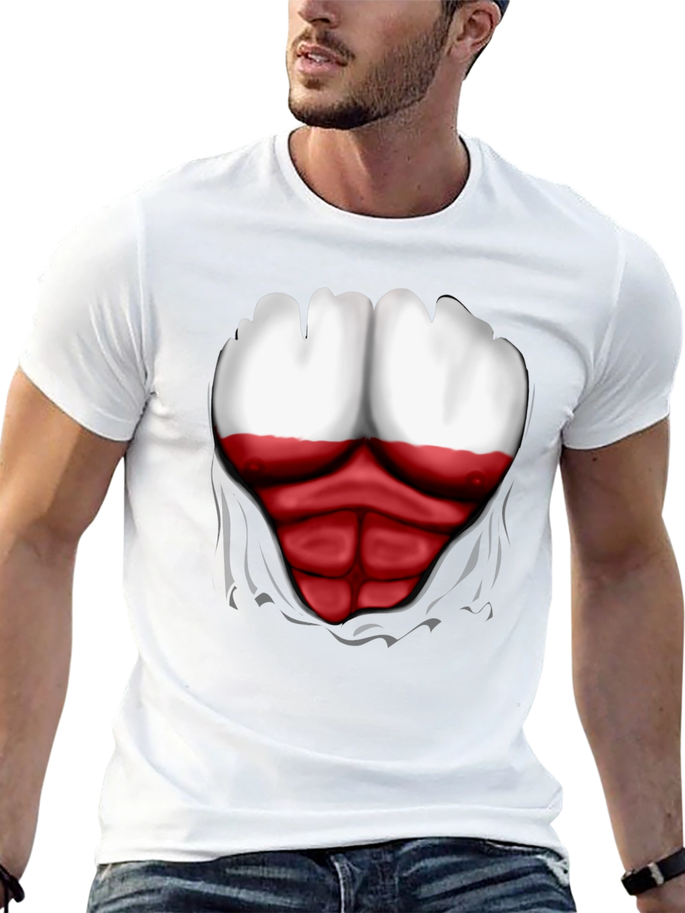 Poland Flag Chest Print Mens Black T-Shirt