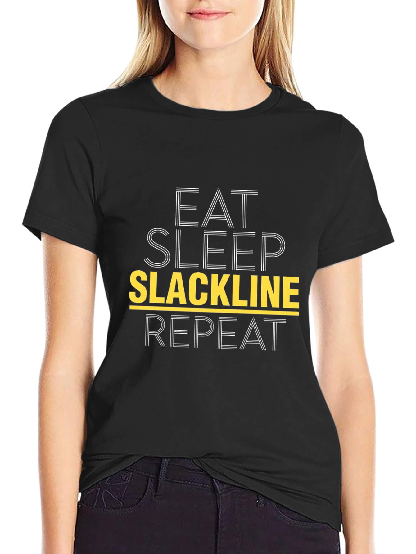 Eat Sleep Slackline Repeat Black T-Shirt