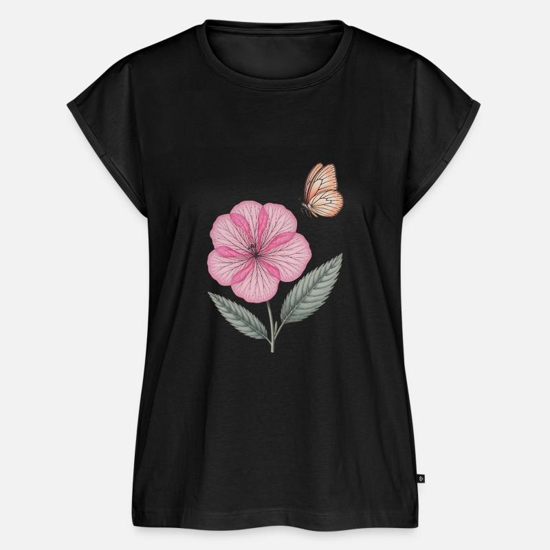 Delicate Pink Flower and Butterfly Illustration
