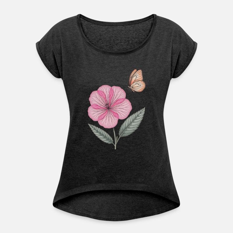 Delicate Pink Flower and Butterfly Illustration