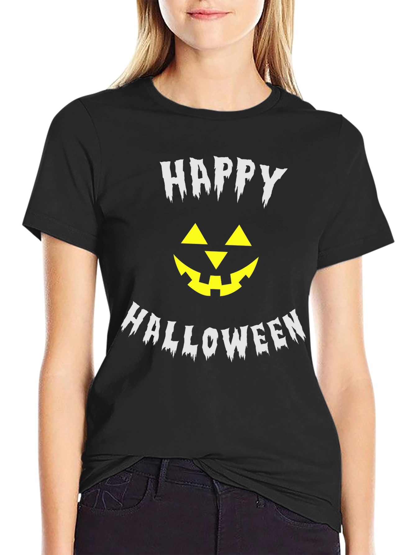 Happy Halloween Pumpkin Face Black T-Shirt