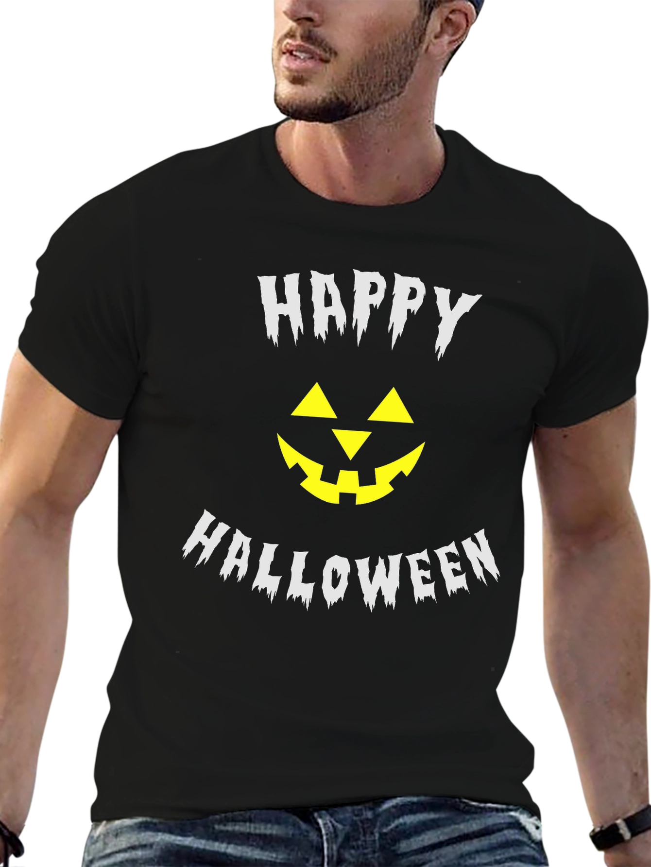 Happy Halloween Pumpkin Face Black T-Shirt