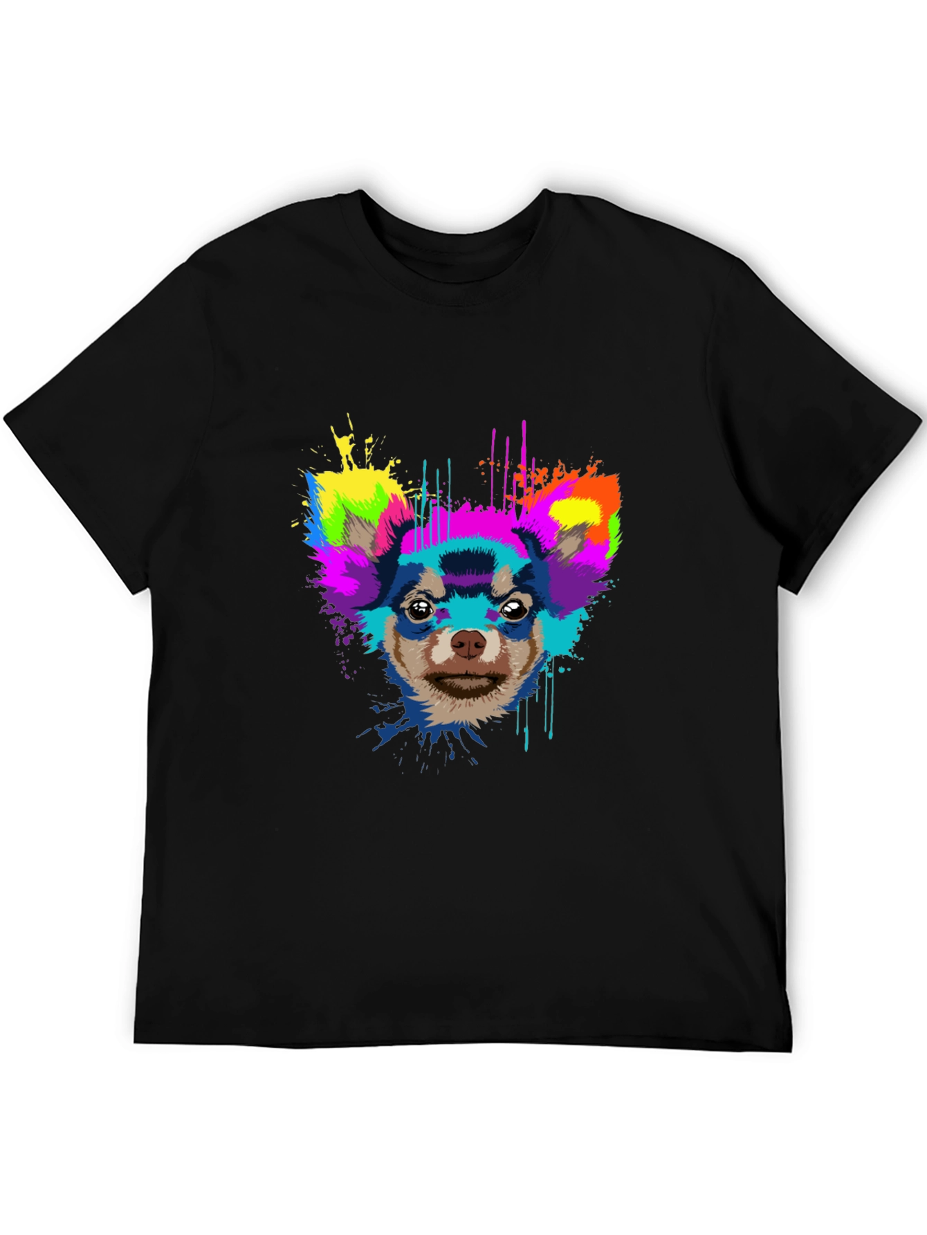 Vibrant Chihuahua Graphic Tee - Mens Black T-Shirt