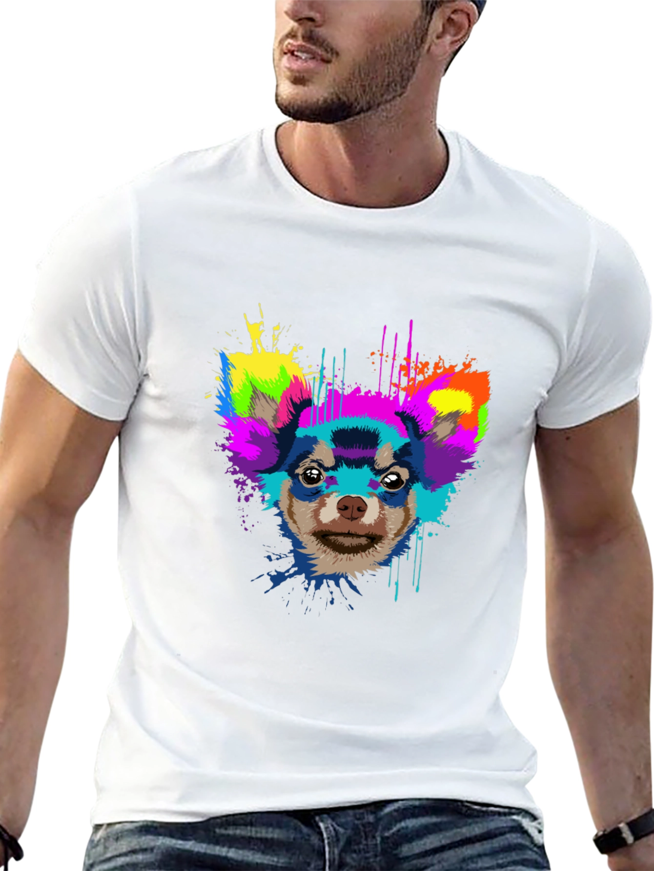 Vibrant Chihuahua Graphic Tee - Mens Black T-Shirt