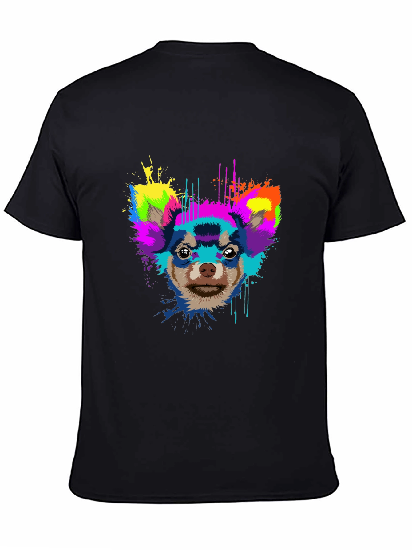 Vibrant Chihuahua Graphic Tee - Mens Black T-Shirt