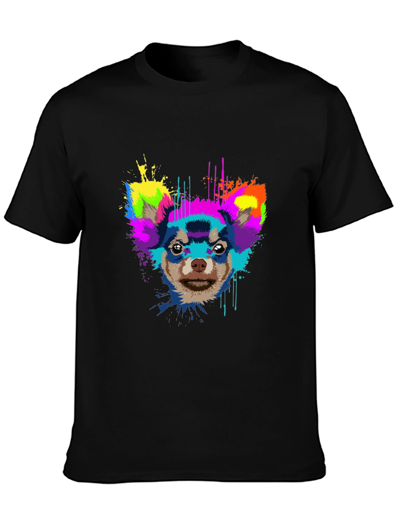 Vibrant Chihuahua Graphic Tee - Mens Black T-Shirt