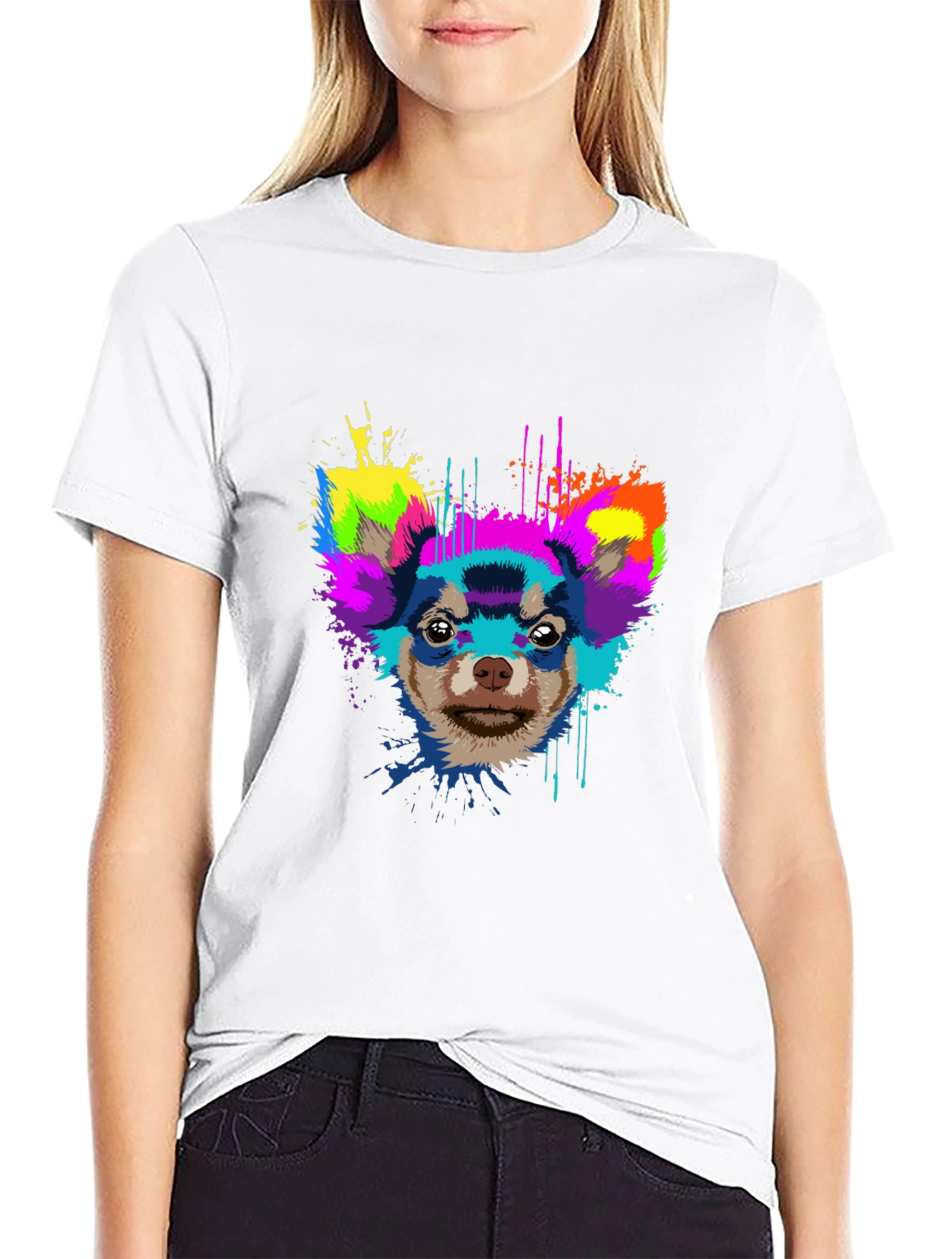 Vibrant Chihuahua Graphic Tee - Mens Black T-Shirt