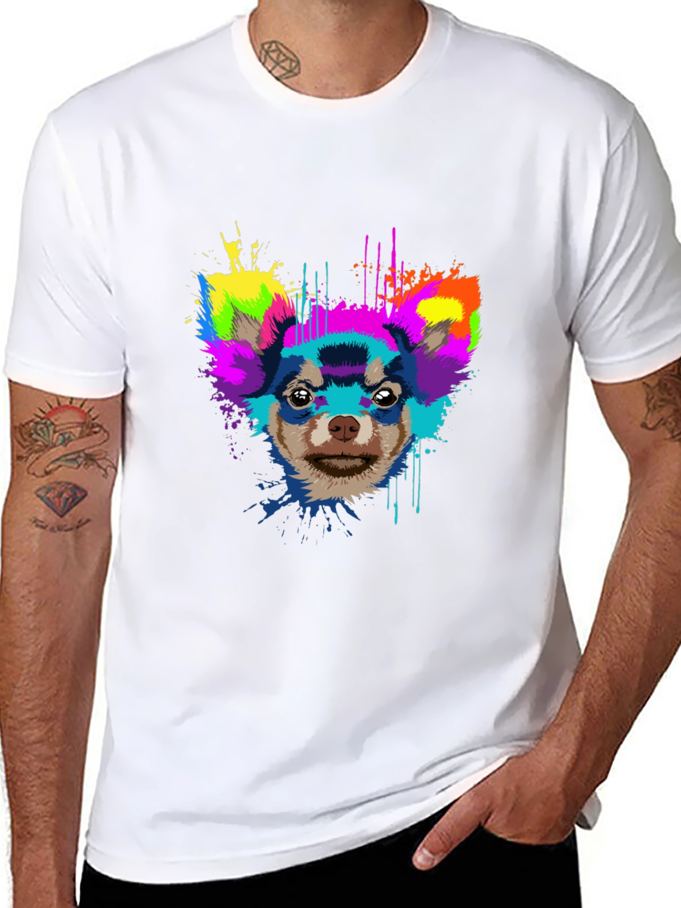 Vibrant Chihuahua Graphic Tee - Mens Black T-Shirt