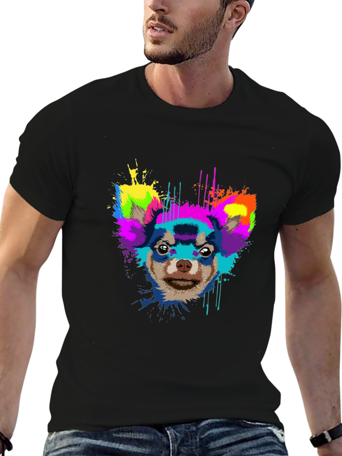 Vibrant Chihuahua Graphic Tee - Mens Black T-Shirt