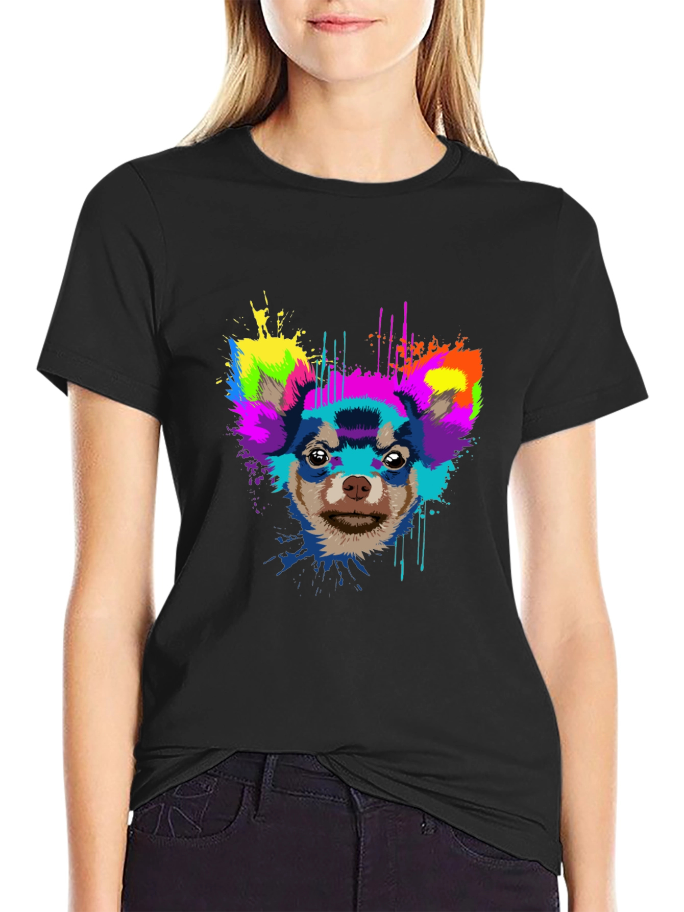 Vibrant Chihuahua Graphic Tee - Mens Black T-Shirt