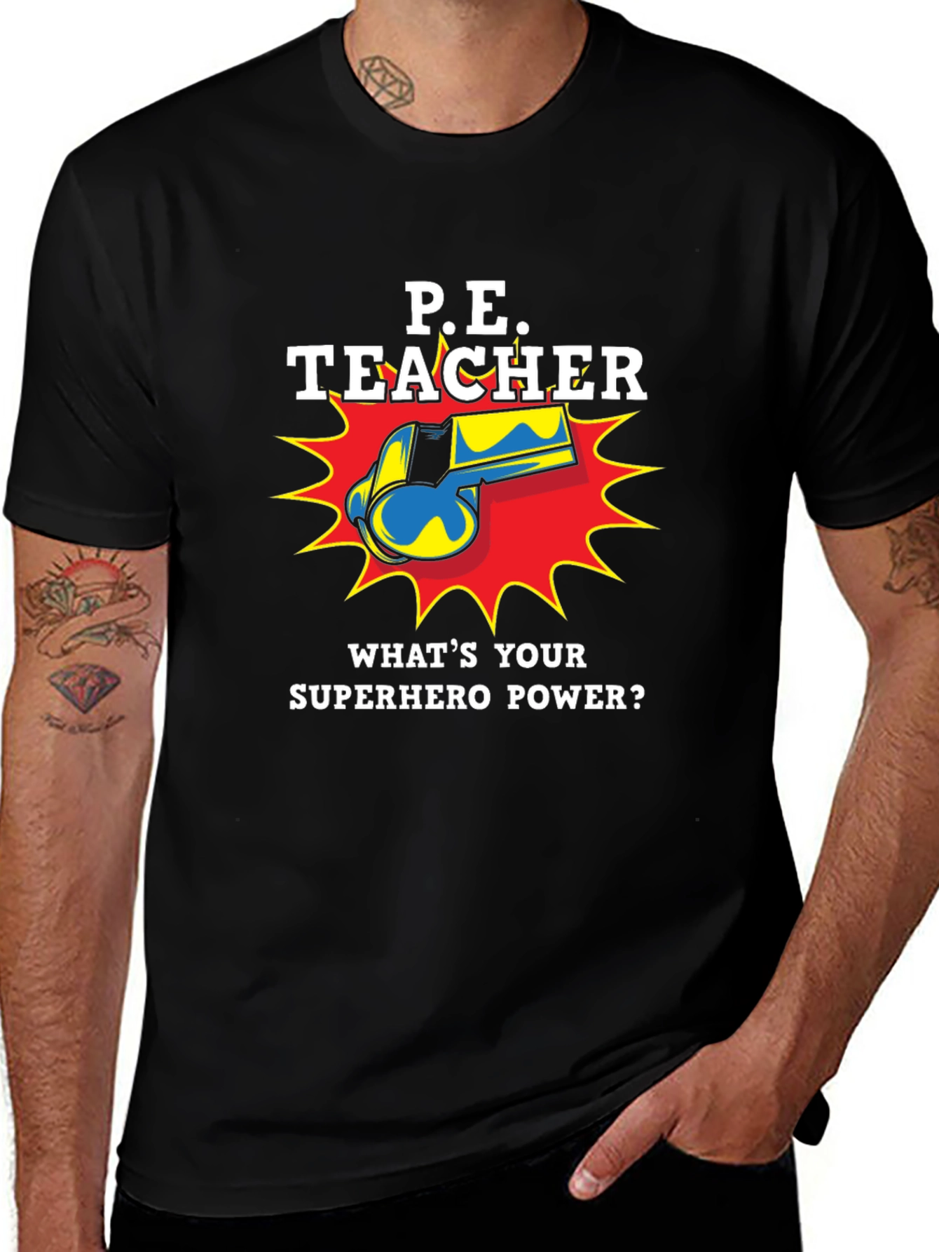 P.E. Teacher Superhero Graphic T-Shirt