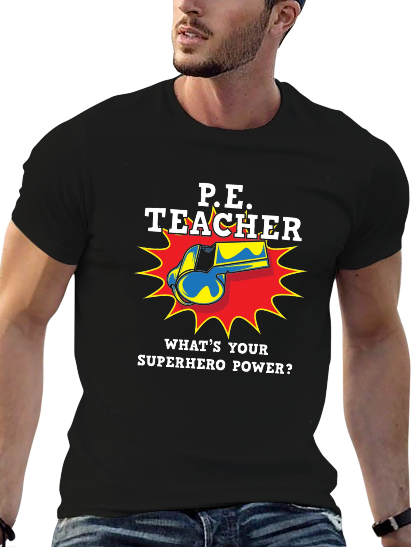 P.E. Teacher Superhero Graphic T-Shirt