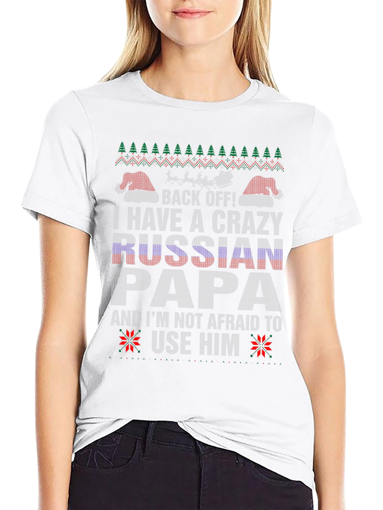 Crazy Russian Papa T-Shirt Funny Ugly Christmas Tee