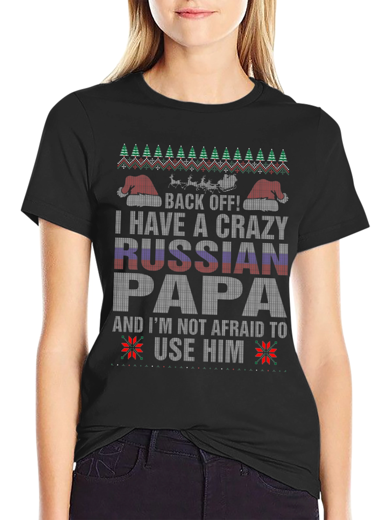 Crazy Russian Papa T-Shirt Funny Ugly Christmas Tee