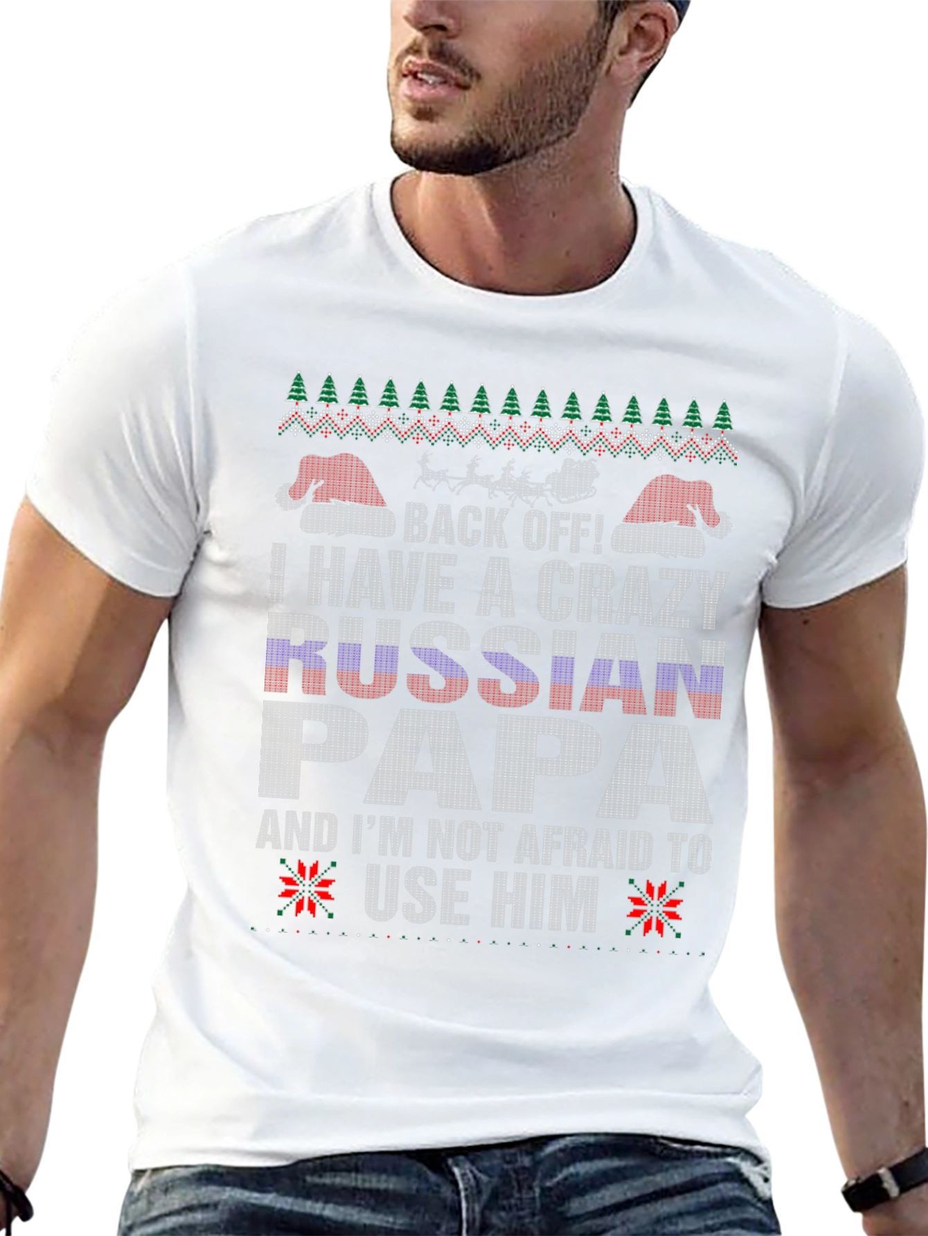 Crazy Russian Papa T-Shirt Funny Ugly Christmas Tee