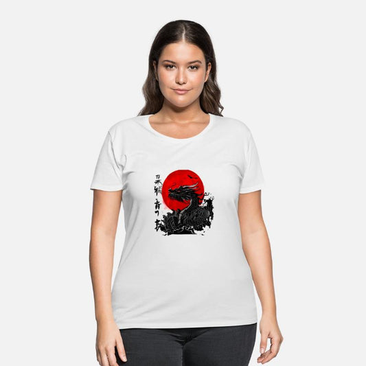 Dragon and crimson sun with ink japanese