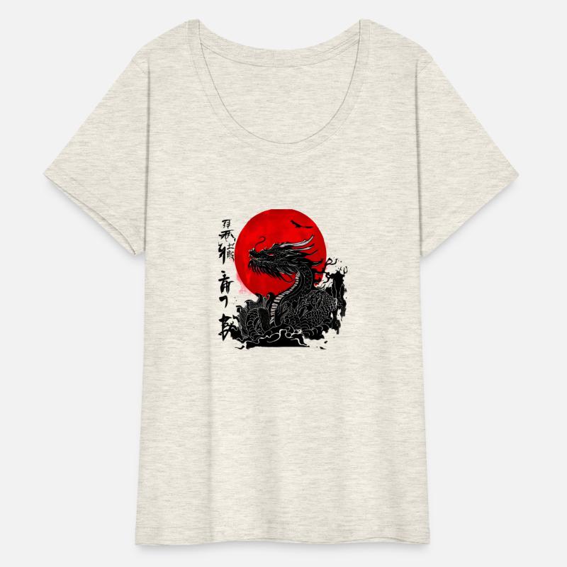 Dragon and crimson sun with ink japanese