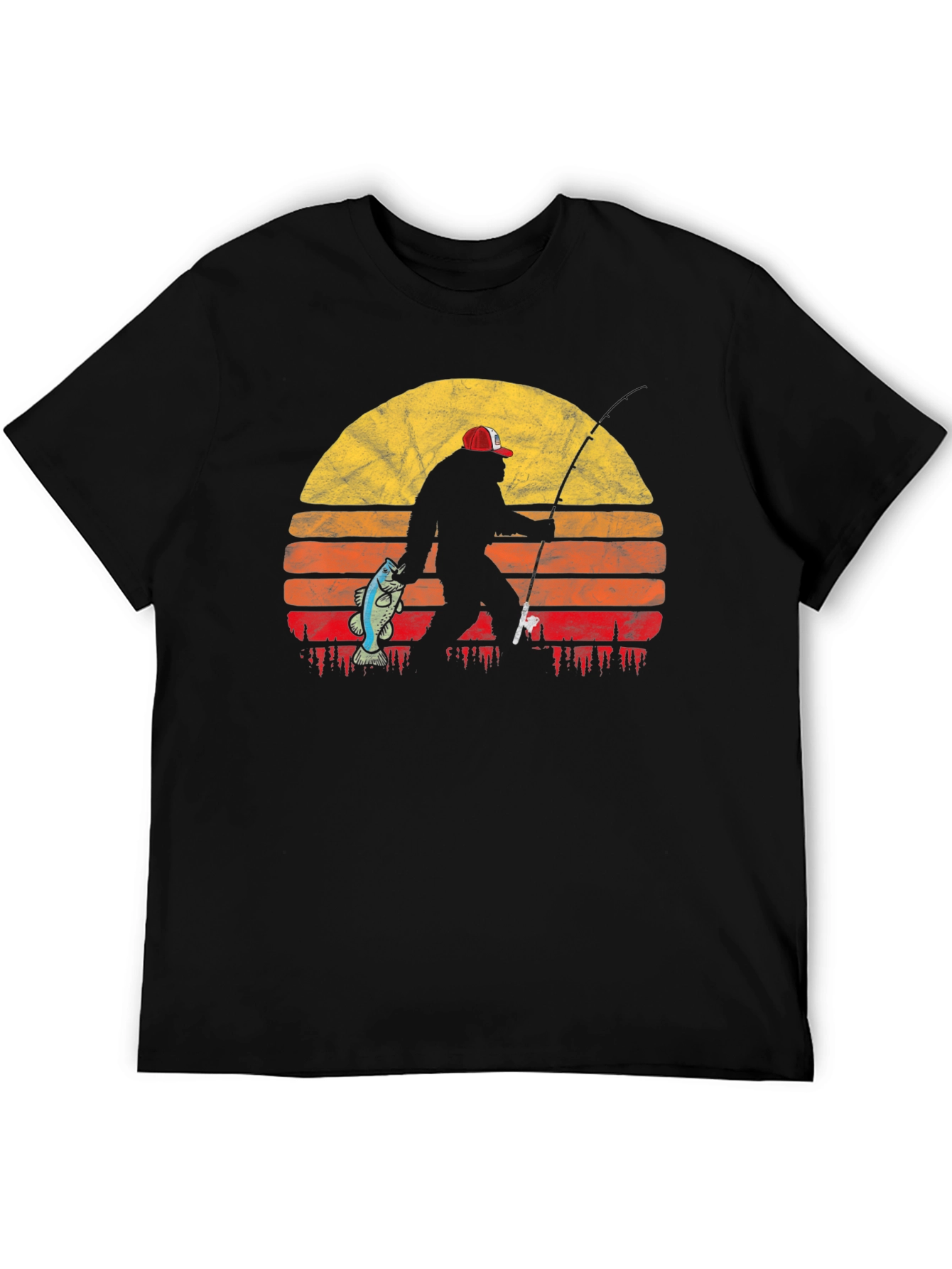 Bigfoot Fishing Sunset T-Shirt - Black