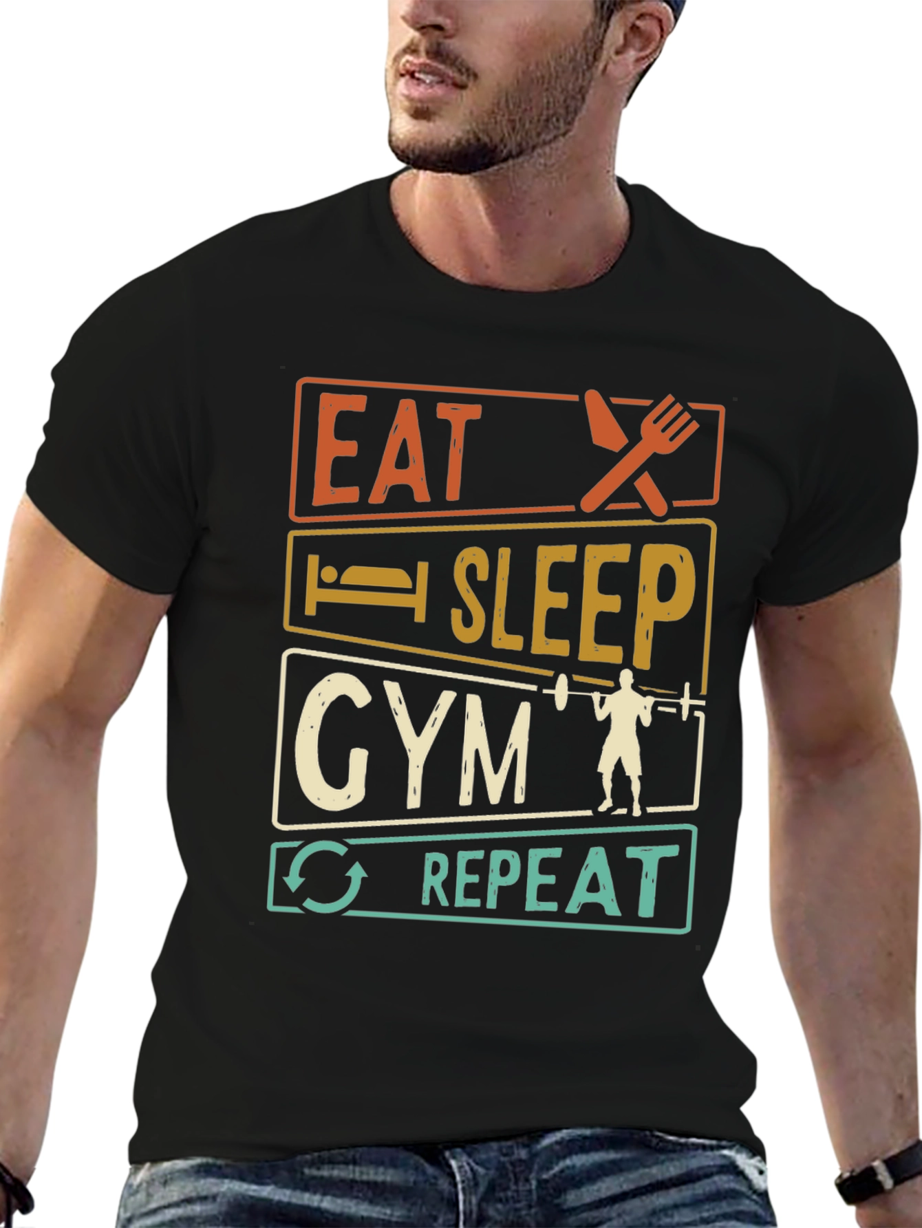 Eat Sleep Gym Repeat Graphic T-Shirt