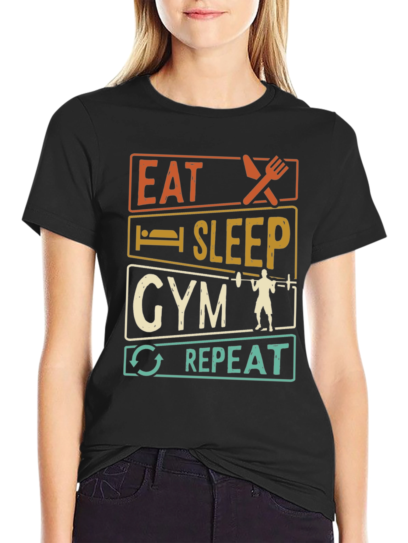 Eat Sleep Gym Repeat Graphic T-Shirt