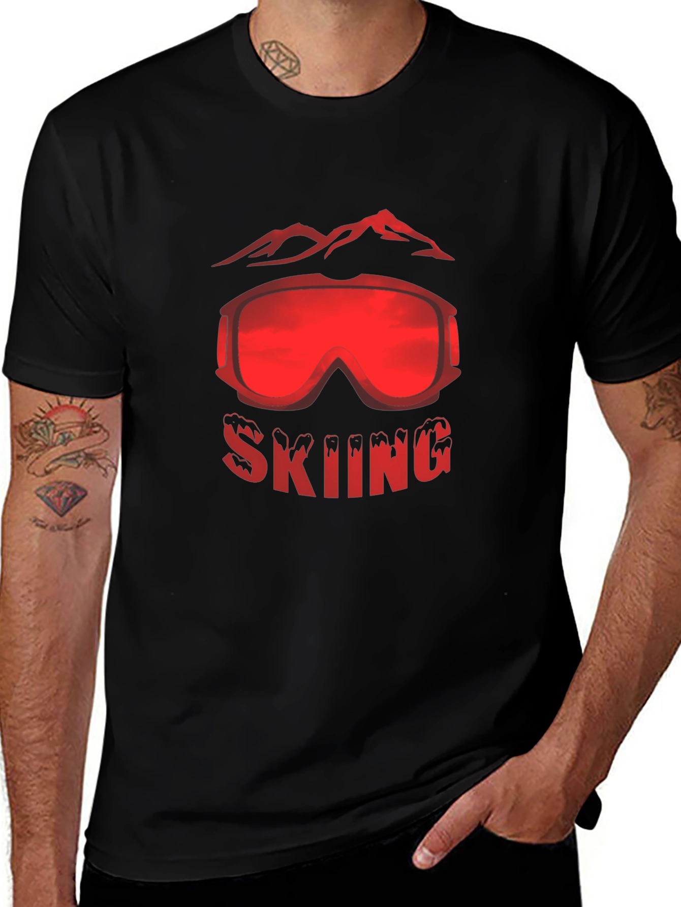 Skiing Goggles Mountain Graphic Black T-Shirt