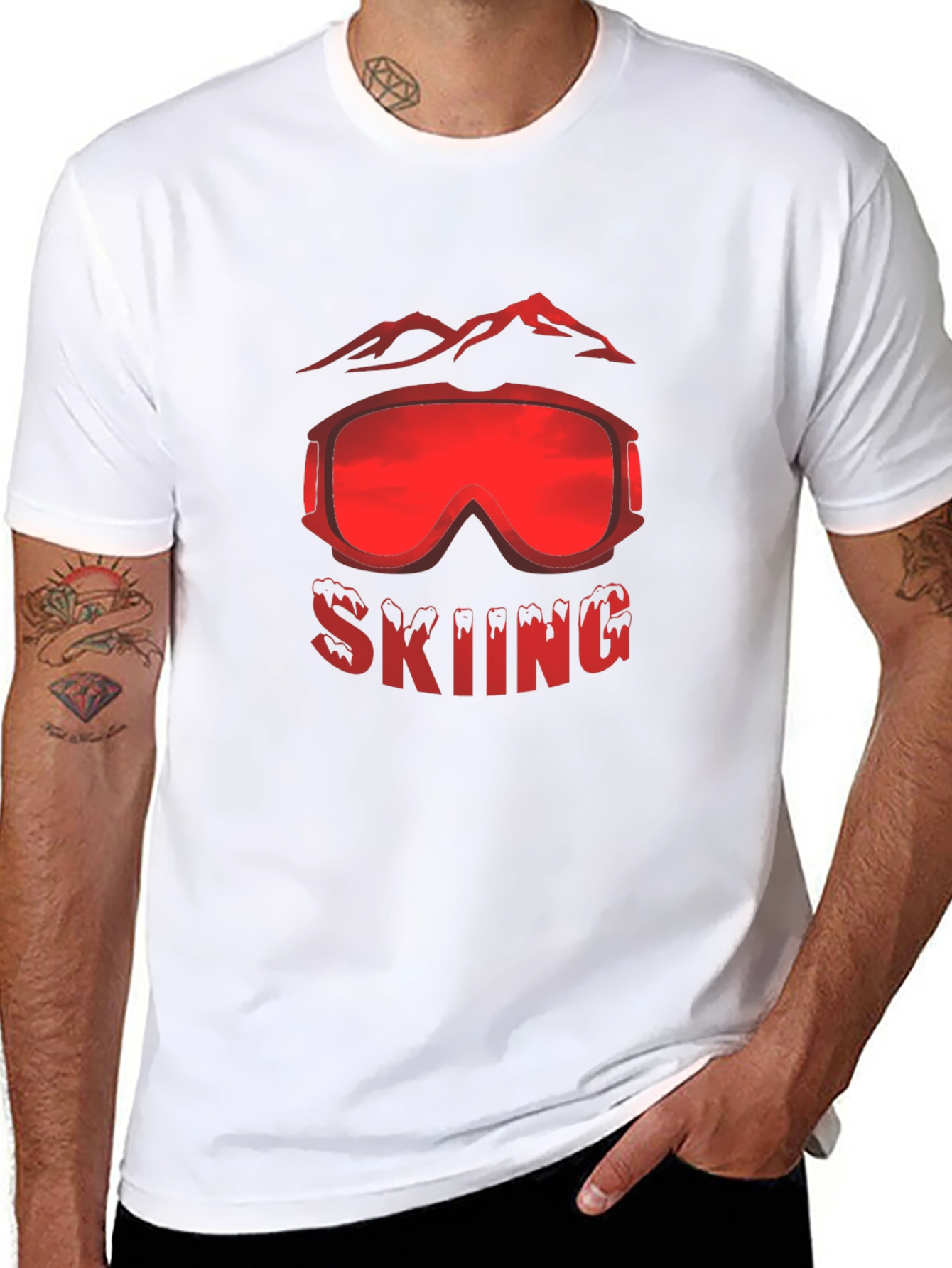 Skiing Goggles Mountain Graphic Black T-Shirt