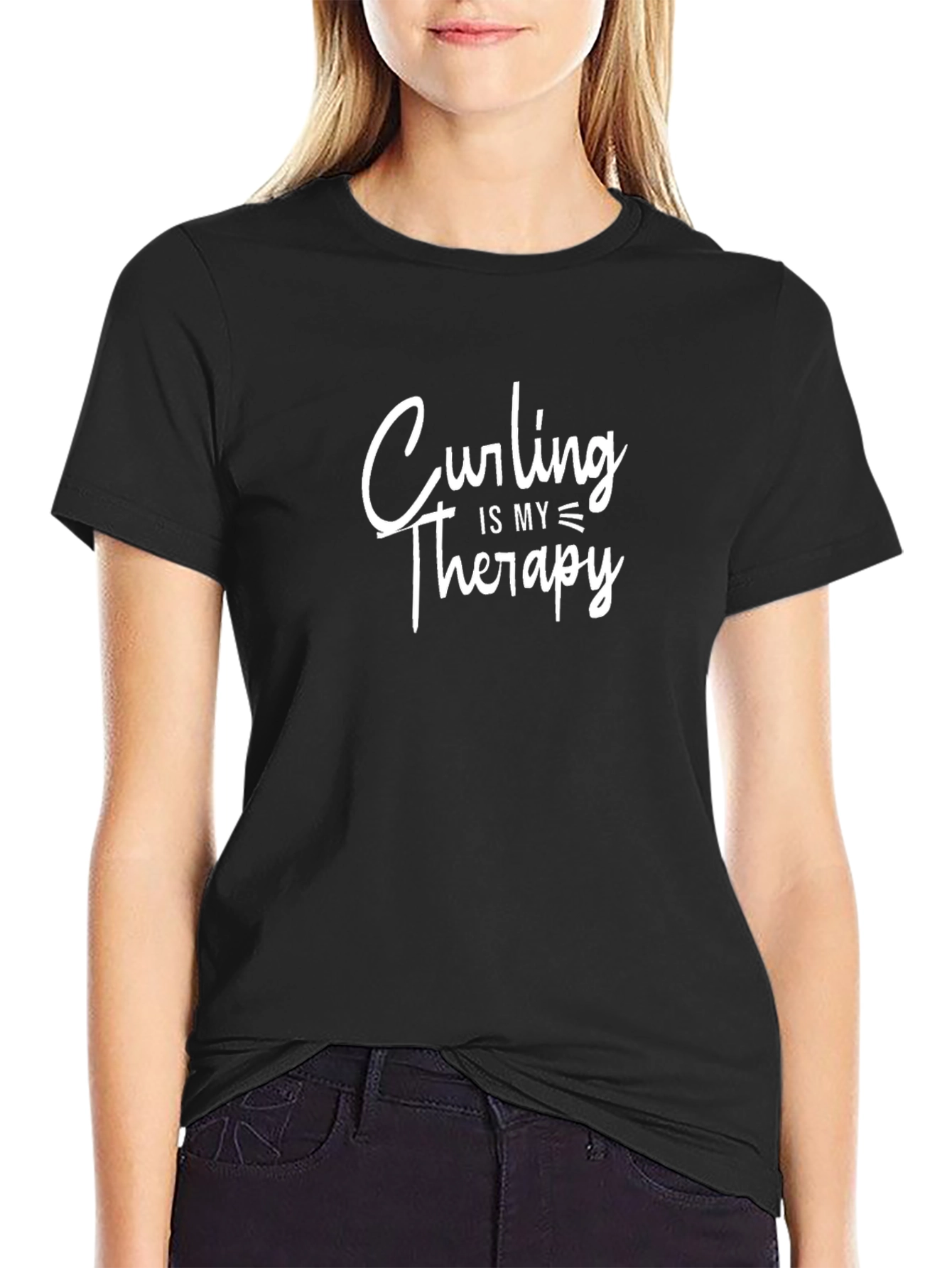 Curling is my Therapy T-Shirt - Black