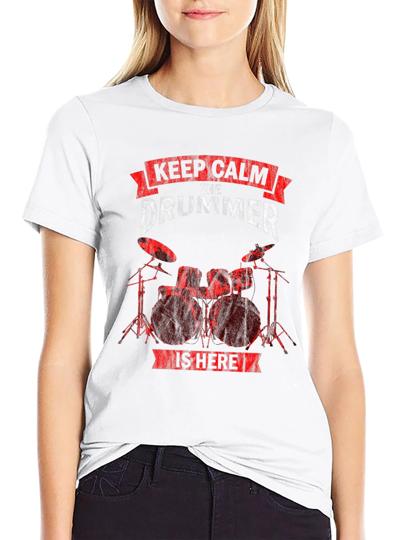 Keep Calm The Drummer Is Here Black T-Shirt