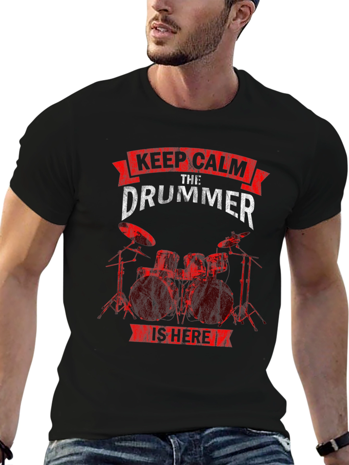 Keep Calm The Drummer Is Here Black T-Shirt