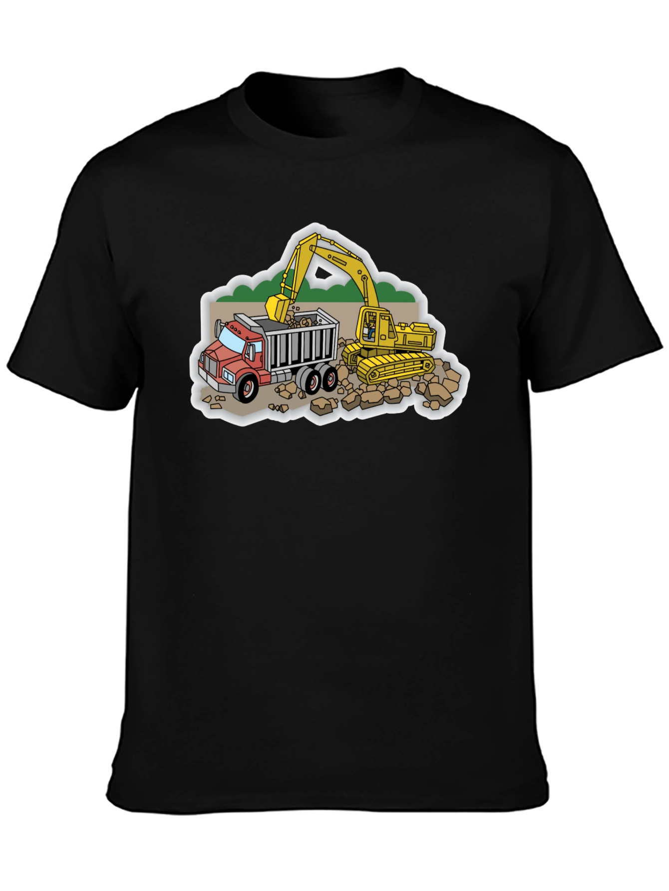 Construction Truck and Excavator Black T-Shirt