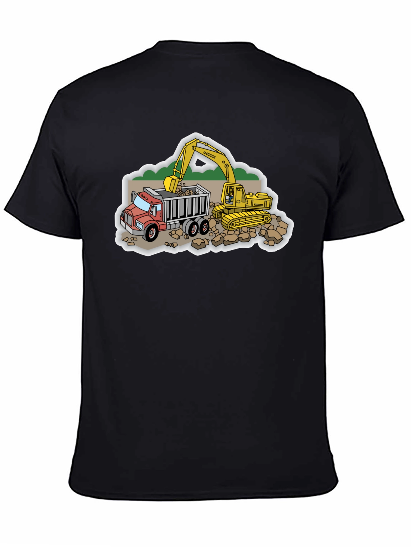 Construction Truck and Excavator Black T-Shirt